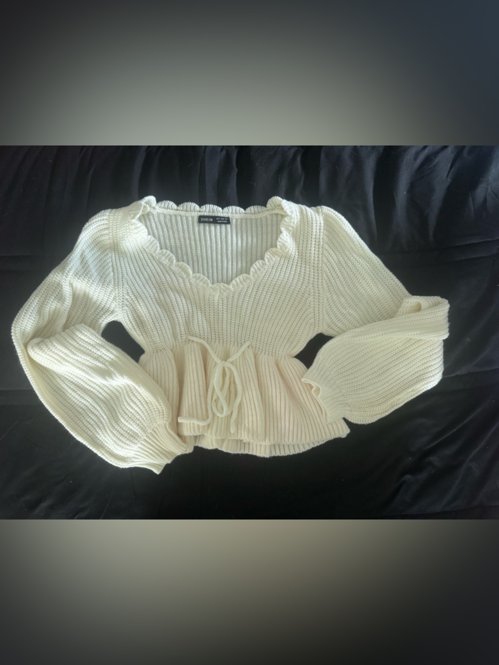 SHEIN Cream Ribbed Off-Shoulder Peplum Sweater